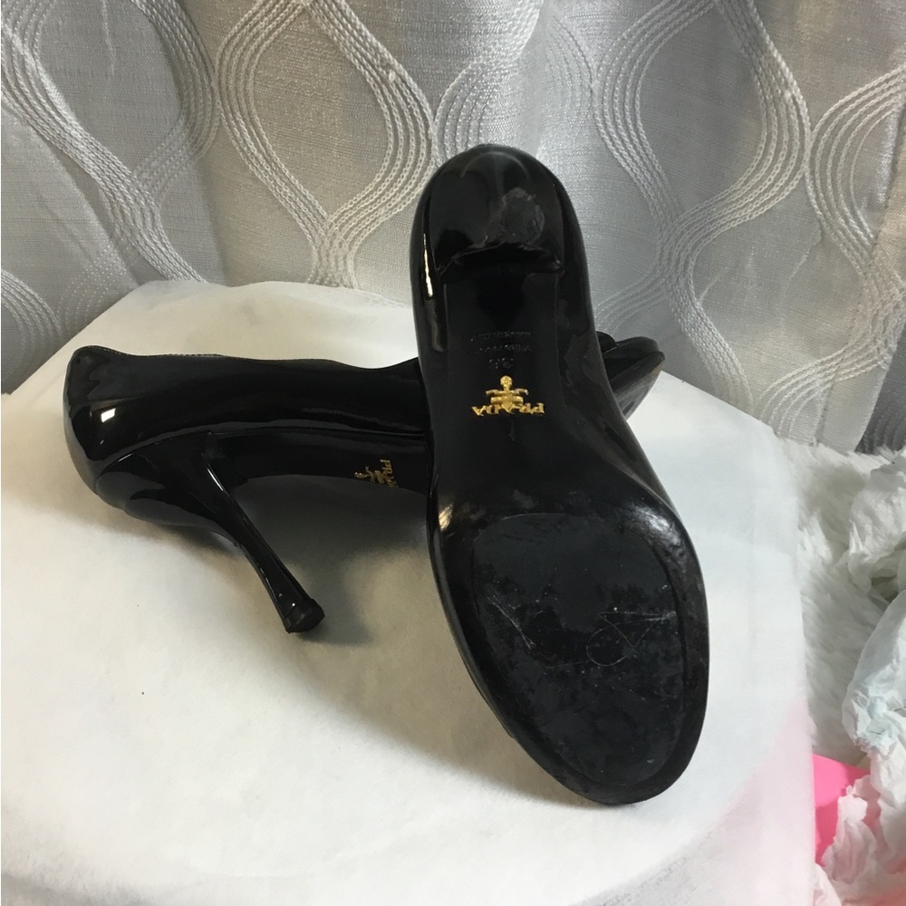 Prada Black Patent Peep-Toe Heels - Picture 4 of 7